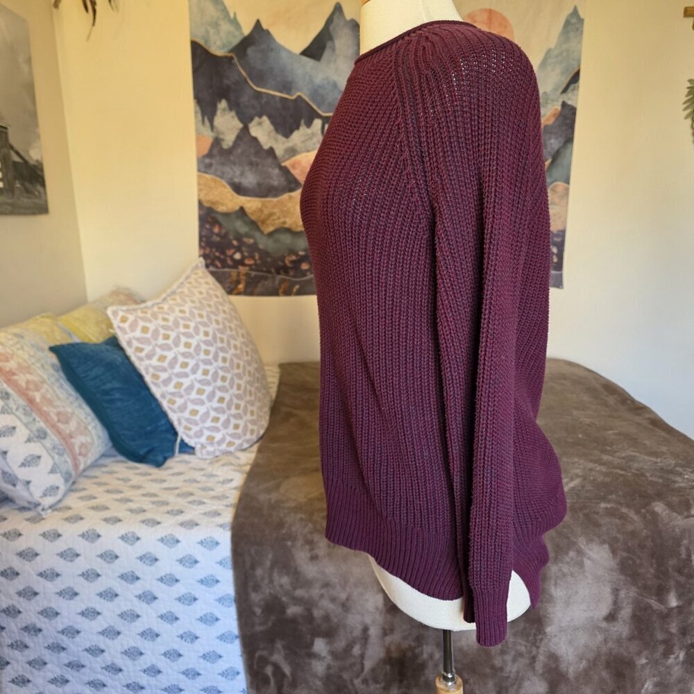 Ellen Tracy Port Marl Ribbed Sweater M Chunky Knit Cozy Plum Burgundy Pullover - Picture 9 of 14